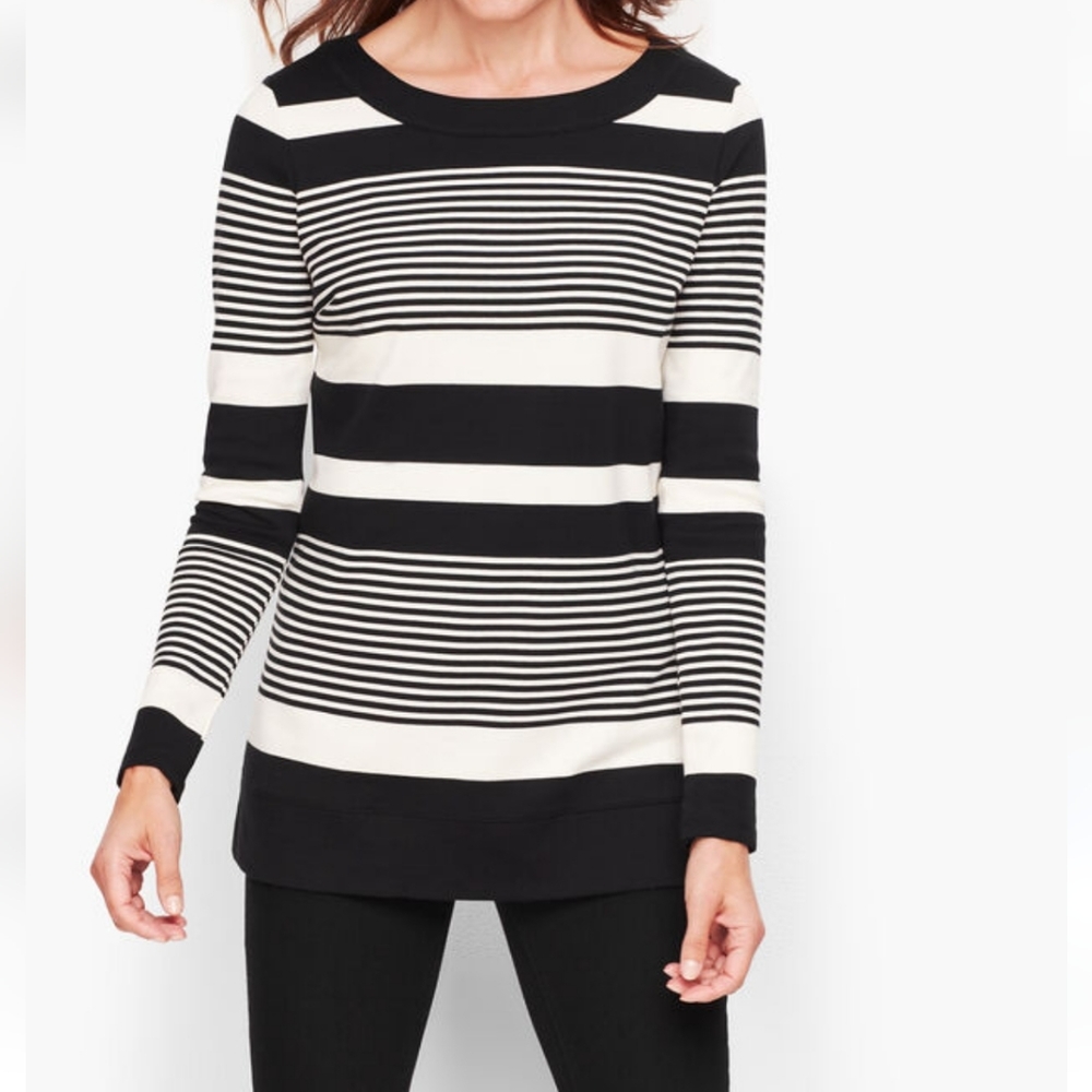 Talbots   Women's S   Long Sleeve  Tunic  Top   Black & White